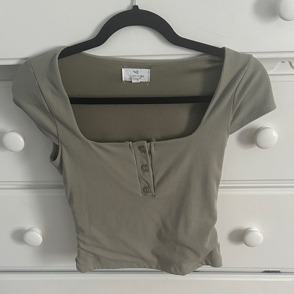 Olive Green Ribbed Women's Top